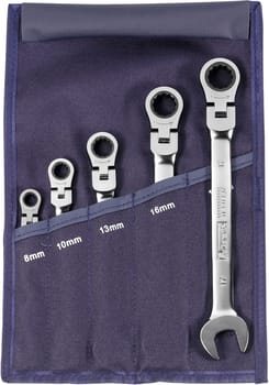 Open ended spanner / ratchet ring spanner set, in a tool wallet with swivel head 5