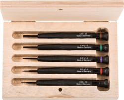 Watchmaker’s screwdriver set, 5 pieces with plastic handle in a wooden case 5