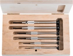Watchmaker’s screwdriver set, 6 pieces with aluminium handle in a wooden case 6